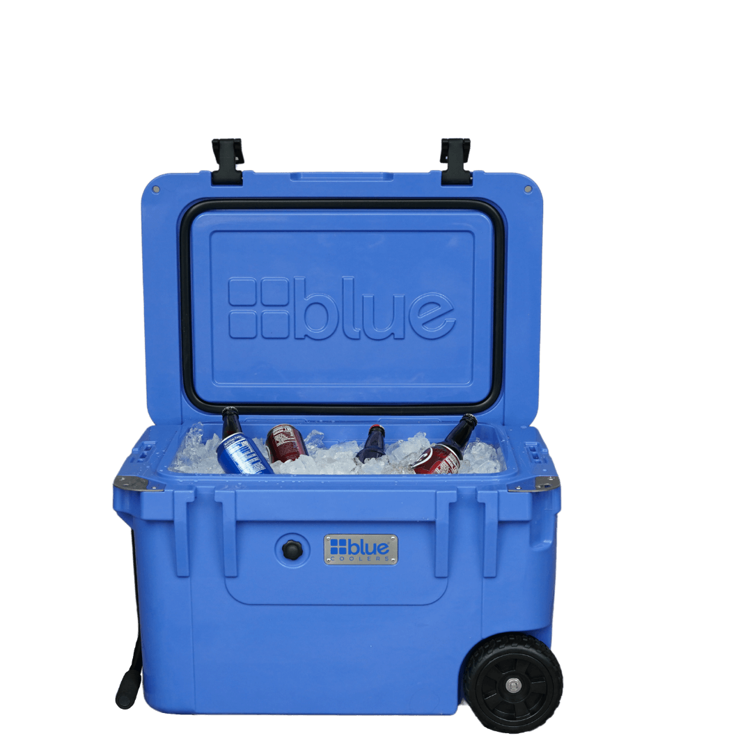 60 Quart Ice Vault RotoMolded Cooler with Wheels Blue Coolers